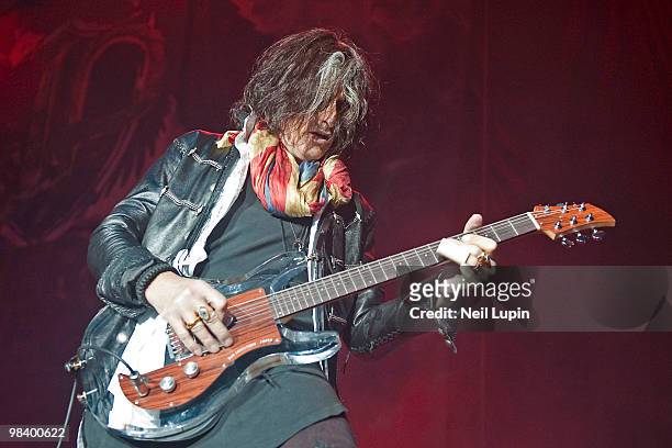 Joe Perry performs on stage with his band the Joe Perry Project at Wembley Arena on April 11, 2010 in London, England.