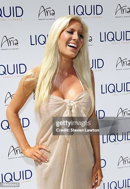 Television personality Heidi Montag arrives to host a pool party at the Liquid Pool at Aria in CityCenter on April 10, 2010 in Las Vegas, Nevada.