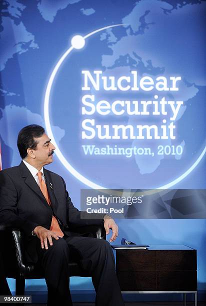 Prime Minister of Pakistan Syed Yousaf Raza Gilani attends a meeting with U.S. President Barack Obama at the Blair House April 11, 2010 in...