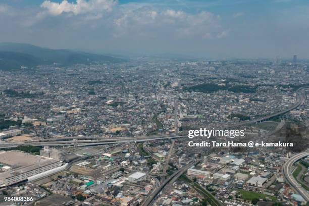 ikeda city in osaka prefecture in japan daytime aerial view from airplane - fukui prefecture foto e immagini stock