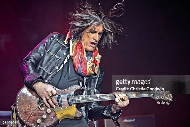 Joe Perry of the Joe Perry Project performs on stage at Wembley Arena on April 11, 2010 in London, England.