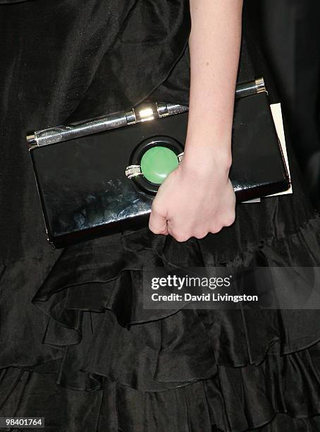 Close-up of actress Christina Hendricks' purse as she attends the 42nd Annual Academy of Magical Arts Awards at Avalon Hollywood on April 11, 2010 in...
