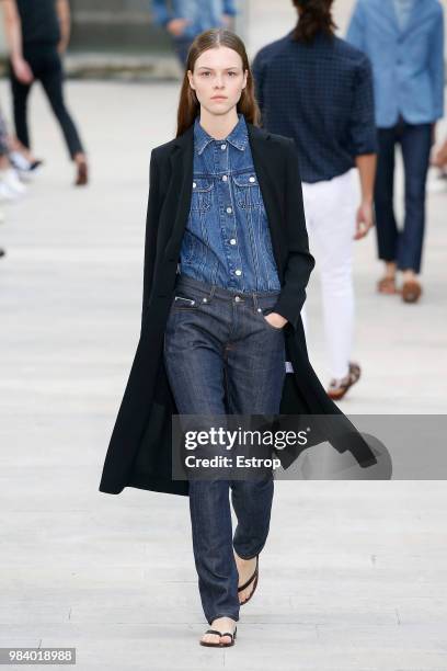 Model walks the runway during the Officine Generale Menswear Spring/Summer 2019 show as part of Paris Fashion Week on June 24, 2018 in Paris, France.