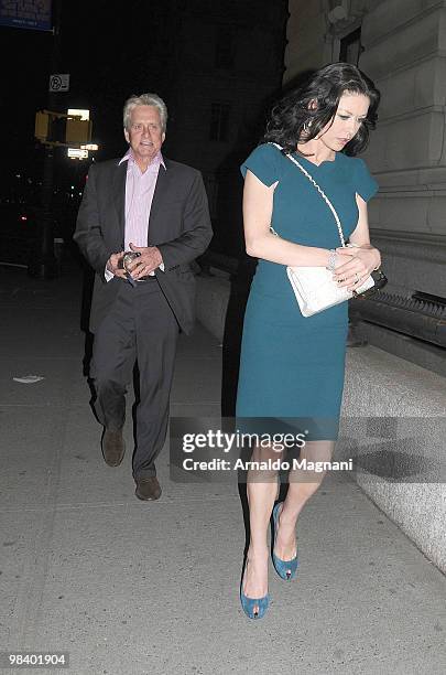 Michael Douglas and Catherina Zeta-Jones are seen on Central Park West on April 11, 2010 in New York City.