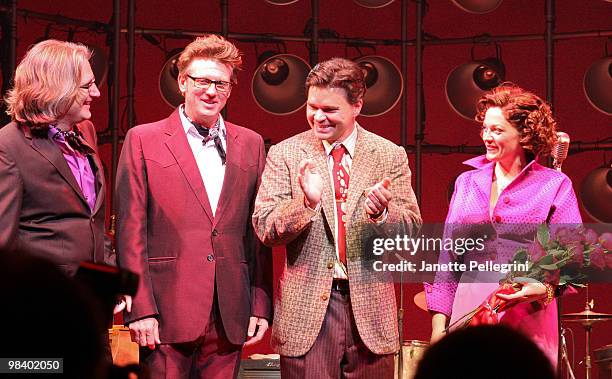 Musical Director Chuck Mead, Director Eric Schaeffer, Hunter Foster and Elizabeth Stanley at Curtain Call of "Million Dollar Quartet" at Nederlander...