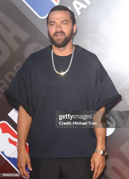 Jesse Williams arrives to the NBA Awards Show 2018 held at Barker Hangar on June 25, 2018 in Santa Monica, California.