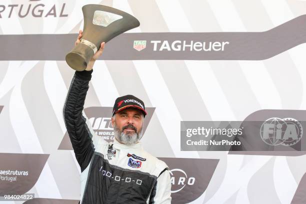 Yvan Muller from France in Hyundai i30 N TCR of MRacing - YMR celebrating de second place during the Race 2 of FIA WTCR 2018 World Touring Car Cup...