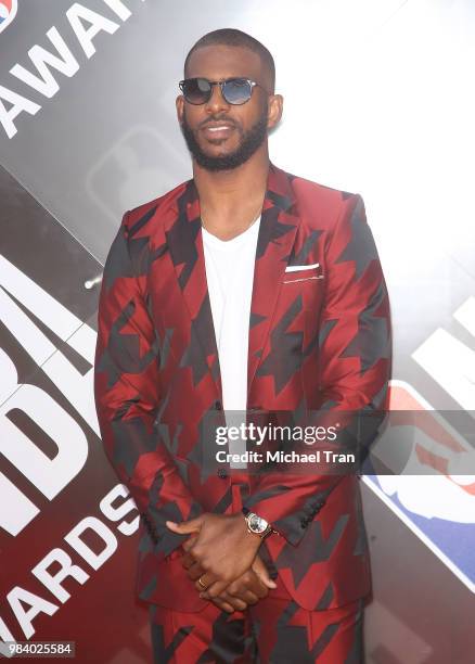 Chris Paul arrives to the NBA Awards Show 2018 held at Barker Hangar on June 25, 2018 in Santa Monica, California.