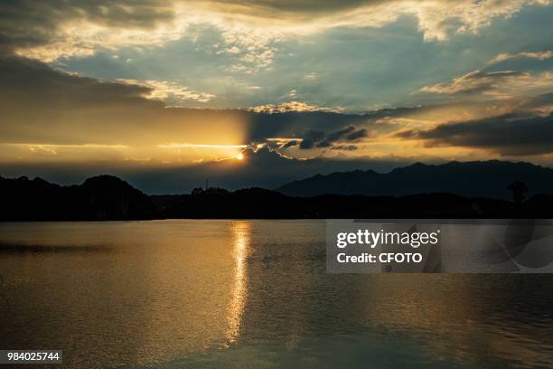 Sunset glow by the shijiang river in xinshao county, shaoyang city, hunan province, China, on the evening of June 25, 2018.