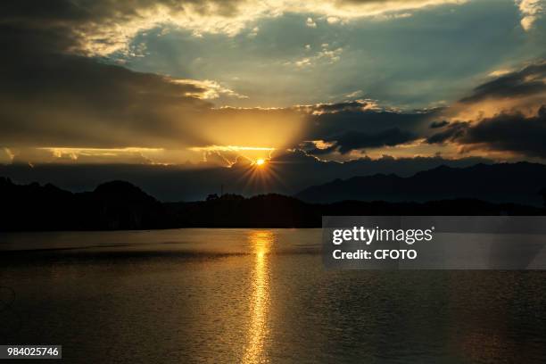 Sunset glow by the shijiang river in xinshao county, shaoyang city, hunan province, China, on the evening of June 25, 2018.