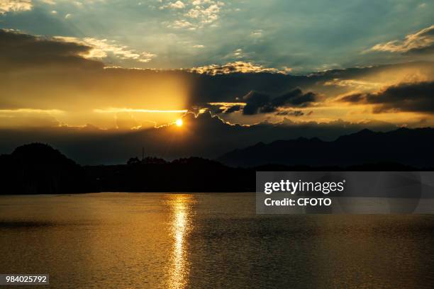 Sunset glow by the shijiang river in xinshao county, shaoyang city, hunan province, China, on the evening of June 25, 2018.