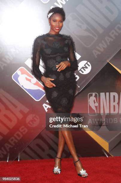 Damaris Lewis arrives to the NBA Awards Show 2018 held at Barker Hangar on June 25, 2018 in Santa Monica, California.