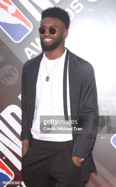 Jaylen Brown arrives to the NBA Awards Show 2018 held at Barker Hangar on June 25, 2018 in Santa Monica, California.