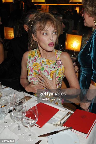 Arielle Dombasle attends the Herzog Birthday Dinner at the Relais Plaza on June 09, 2008 in Paris, France.