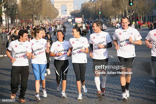 Taig Khris, Sylvie Tellier, Hermine de Clermont-Tonnere, Valerie Begue, Paul Belmondo and Louis Laforge run for the 'Mecenat Chirurgie Cardiaque'...