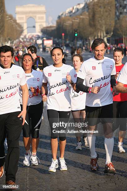 Taig Khris, Hermine de Clermont-Tonnere, Valerie Begue and Paul Belmondo run for the 'Mecenat Chirurgie Cardiaque' association during the Paris...