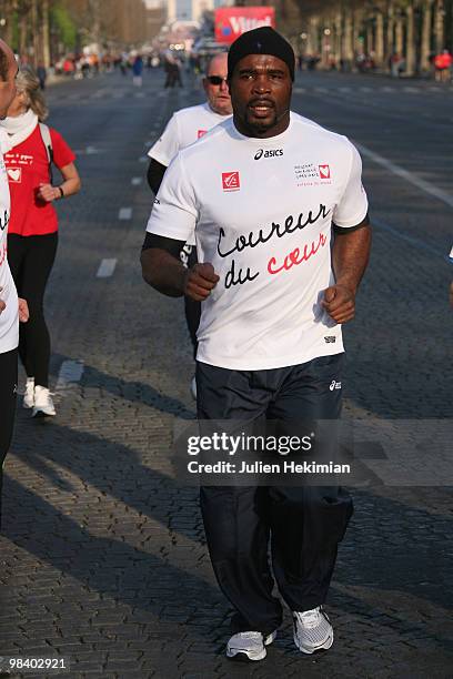 Jean-Marc Mormeck runs for the 'Mecenat Chirurgie Cardiaque' association during the Paris marathon on April 11, 2010 in Paris, France.