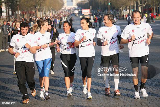 Taig Khris, Sylvie Tellier, Hermine de Clermont-Tonnere, Valerie Begue, Paul Belmondo and Louis Laforge run for the 'Mecenat Chirurgie Cardiaque'...