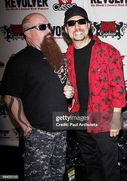 Musicians Kerry King & Dave Lombardo arrive at the 2nd annual Revolver Golden Gods Awards at Club Nokia on April 8, 2010 in Los Angeles, California.