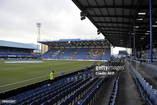 View of empty Grandstands at Fratton park before the English Premier League football match between Portsmouth and Stoke City at Fratton Park in...
