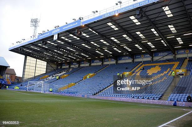 View of empty Grandstand at Fratton park before the English Premier League football match between Portsmouth and Stoke City at Fratton Park in...