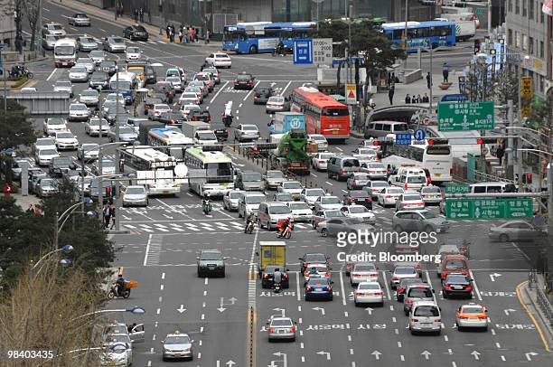 Traffic moves through Seoul, South Korea, on Monday, April 12, 2010. South Korea's economy will expand this year at the fastest pace since 2006, and...
