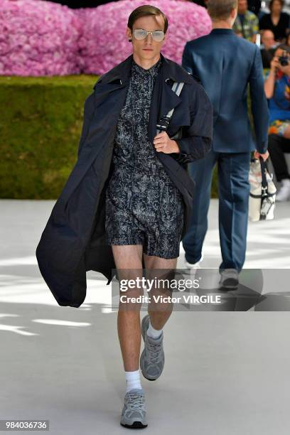 Model walks the runway during the Dior Homme Menswear Spring/Summer 2019 fashion show as part of Paris Fashion Week on June 23, 2018 in Paris, France.