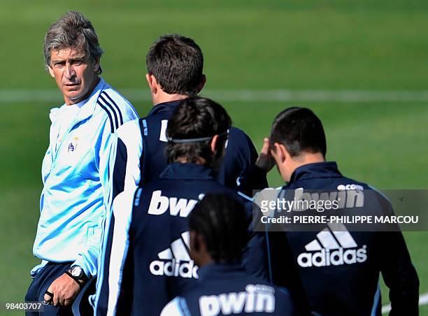 Real Madrid's coach Manuel Pellegrini attends a training session in Madrid on April 12, 2010. Manuel Pellegrini, having splashed out over 250 million...