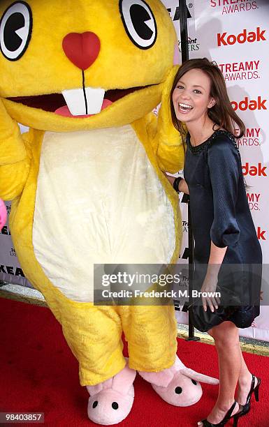 Actress Samantha Droke and Cuddles the Bunny attend the second annual Streamy Awards at the Orpheum Theater on April 11, 2010 in Los Angeles,...