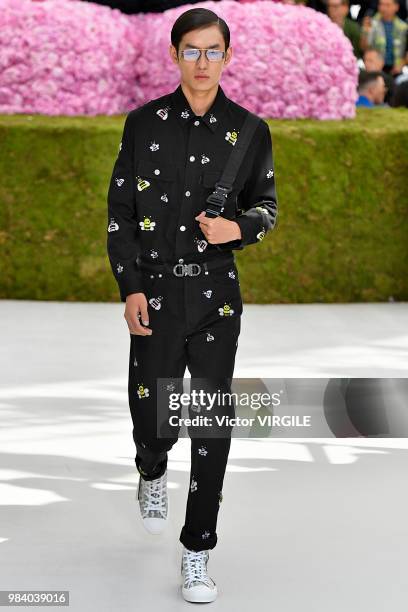 Model walks the runway during the Dior Homme Menswear Spring/Summer 2019 fashion show as part of Paris Fashion Week on June 23, 2018 in Paris, France.