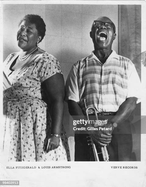 Ella Fitzgerald and Louis Armstrong in the recording studio in 1957 in the United States.