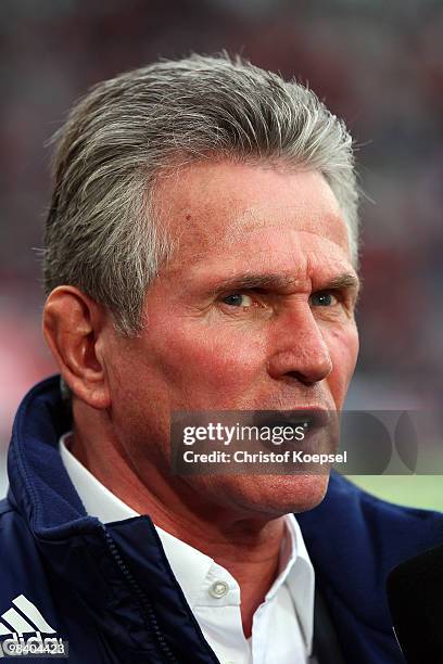 Head coach Jupp Heynckes of Leverkusen looks on before the Bundesliga match between Bayer Leverkusen and FC Bayern Muenchen at the BayArena on April...