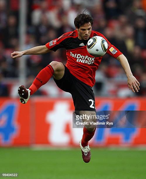 Gonzalo Castro of Leverkusen controls the ball during the Bundesliga match between Bayer Leverkusen and FC Bayern Muenchen at BayArena on April 10,...