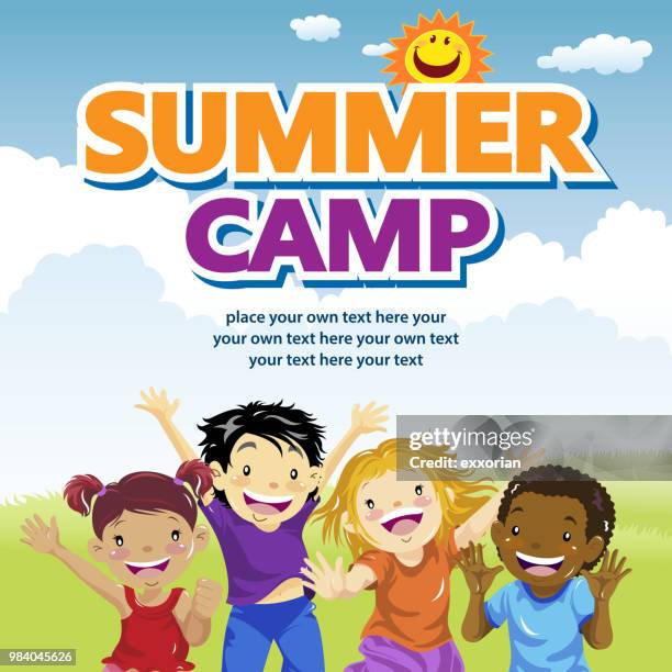 ilustraciones, imágenes clip art, dibujos animados e iconos de stock de campamento de verano de los niños - recreación