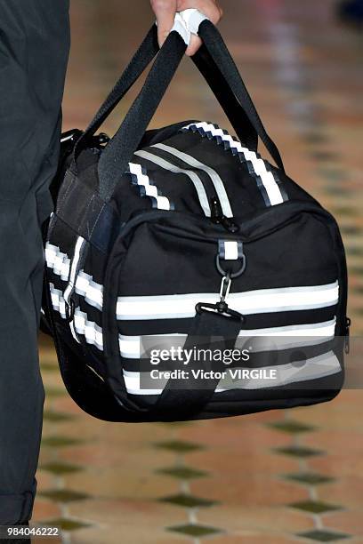 Model walks the runway during the White Mountaineering Menswear Spring/Summer 2019 fashion show as part of Paris Fashion Week on June 23, 2018 in...