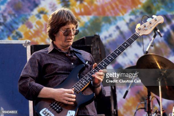 Phil Lesh performing with the Grateful Dead at the Greek Theater in Berkeley on May 22, 1982. He plays a G&L L2000 bass guitar.