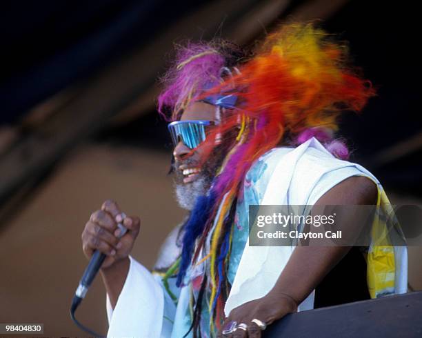 George Clinton and the P-Funk All-Stars performing at the New Orleans Jazz & Heritage Festival on May 4, 1997.