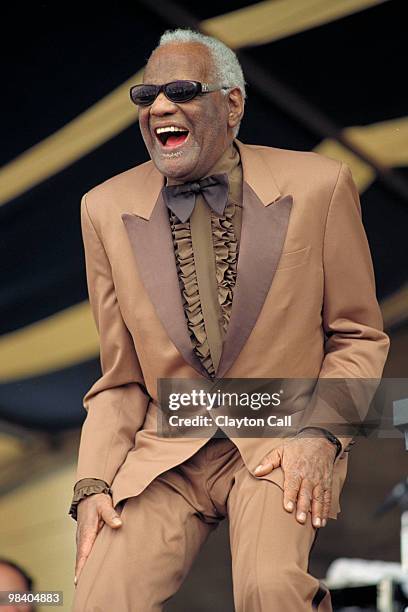 Ray Charles performing at the New Orleans Jazz & Heritage Festival on April 25, 1999.