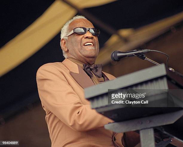 Ray Charles performing at the New Orleans Jazz & Heritage Festival on April 25, 1999.