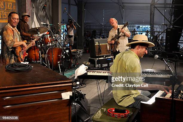 George Porter Jr, Shannon Powell, John Scofield and Jon Cleary performing as John Scofield and the Piety St Band performing at the New Orleans Jazz &...