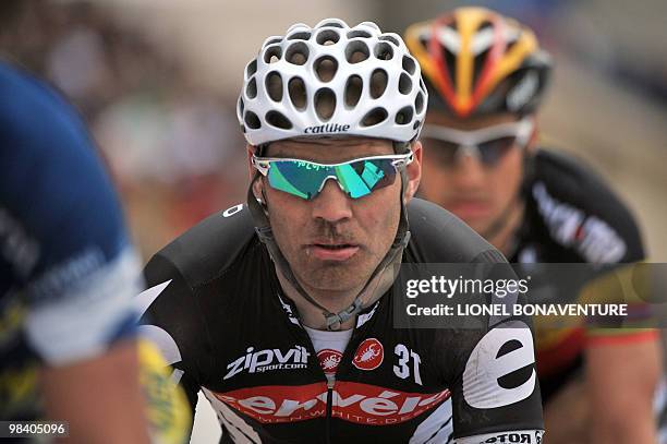 Norway Thor Hushovd rides during the 108th edition of the Paris-Roubaix cycling race between Compiegne and Roubaix on April 11, 2010 in Roubaix,...
