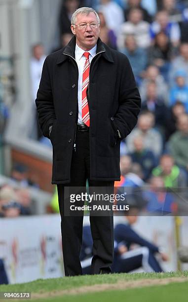 Manchester United's Scottish manager Sir Alex Ferguson gestures during the English Premier League football match between Blackburn Rovers and...