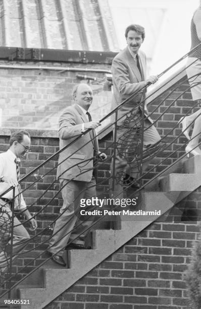 Labour leader Neil Kinnock with Peter Mandelson at the NUS Clapham for a Labour Party meeting, 26th July 1990.