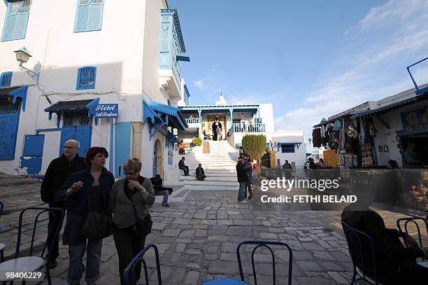 Picture taken on February 22, 2010 shows the famous Cafe des Nattes on a hill in the village of Sidi Bou Said, overlooking the Tunisian golf. Sidi...