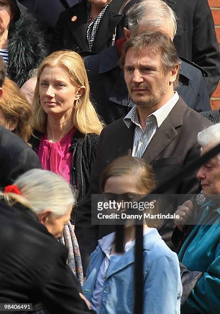 Joely Richardson and Liam Neeson attend the funeral of Corin Redgrave held at St Paul's Church in Covent Garden on April 12, 2010 in London, England.