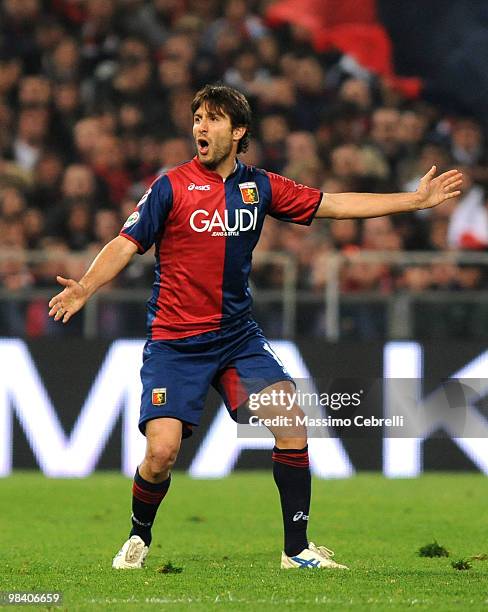 Giuseppe Sculli of Genoa CFC reacts during the Serie A match between UC Sampdoria and Genoa CFC at Stadio Luigi Ferraris on April 11, 2010 in Genoa,...