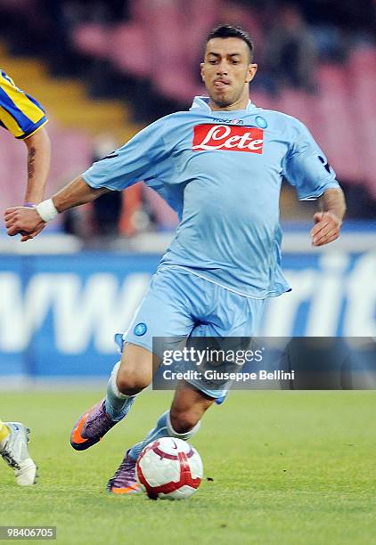 Fabio Quagliarella of Napoli in action during the Serie A match between SSC Napoli and Parma FC at Stadio San Paolo on April 10, 2010 in Naples,...