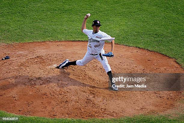 Pitcher Antonio Garzon of Sultanes de Monterrey during their game against Vaqueros de la Laguna as part of the Mexican BaseBall League 2010 at...