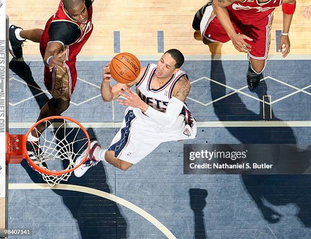 Devin Harris of the New Jersey Nets takes the ball to the basket during the game against the Cleveland Cavaliers at the IZOD Center on March 3, 2010...