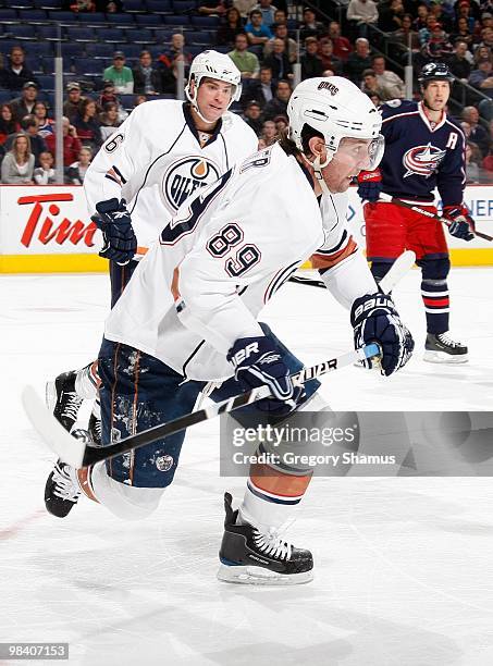 Sam Gagner of the Edmonton Oilers skates during their NHL game against the Columbus Blue Jackets on March 15, 2010 at Nationwide Arena in Columbus,...